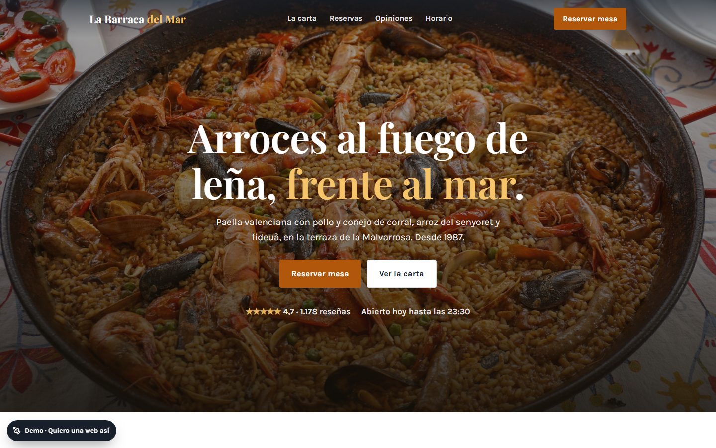 Web de ejemplo para un restaurante