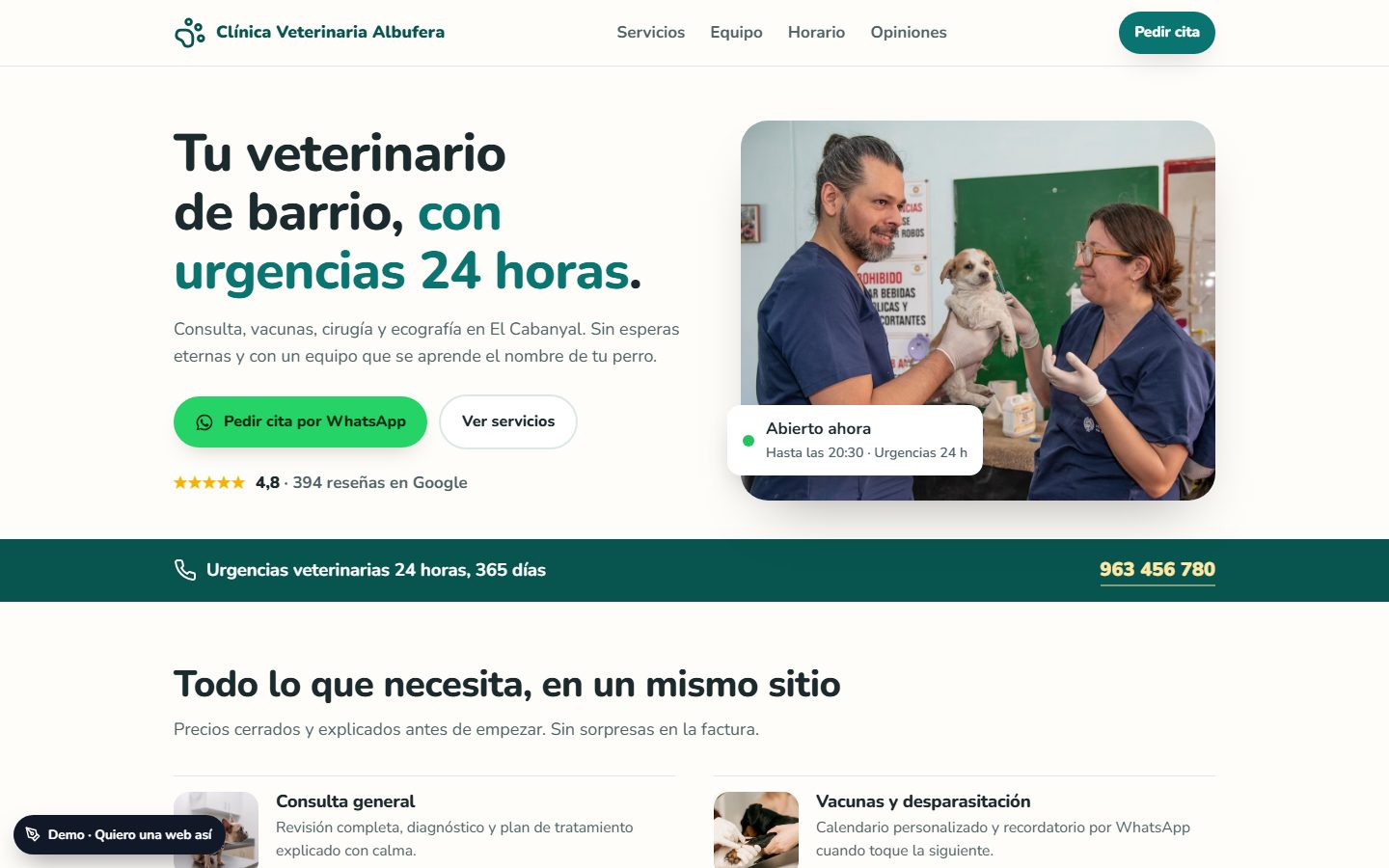 Web de ejemplo para una clínica veterinaria